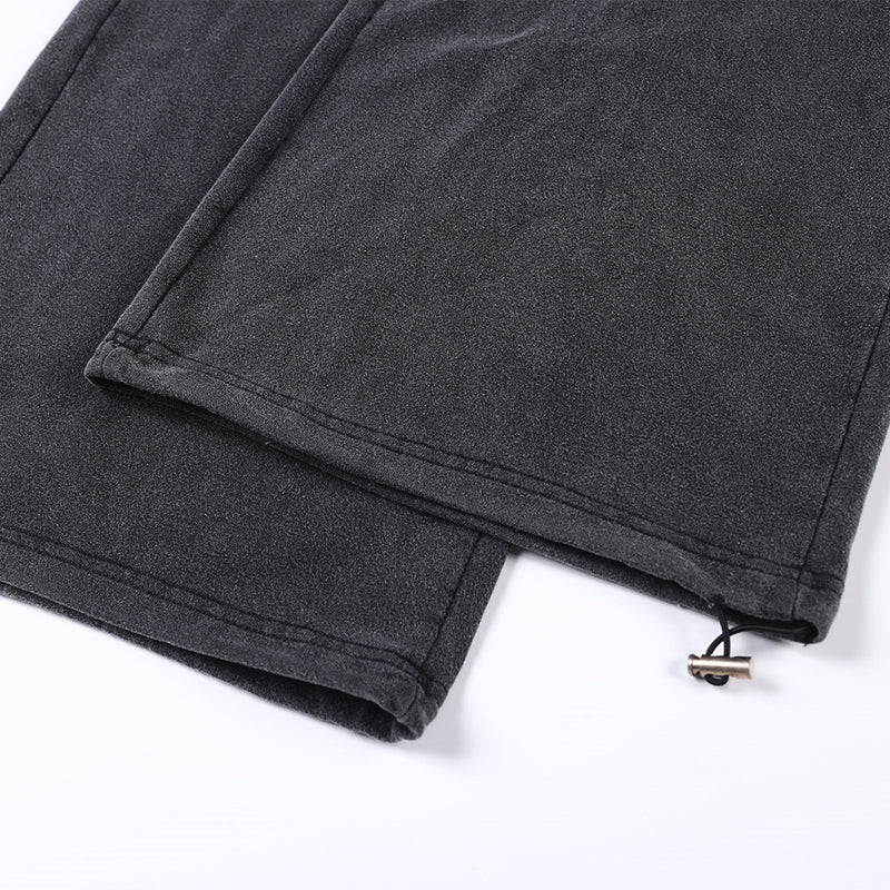 Pantalon de survêtement à jambes larges avec appliqué de lettres gothiques – Streetwear vintage délavé à l’acide