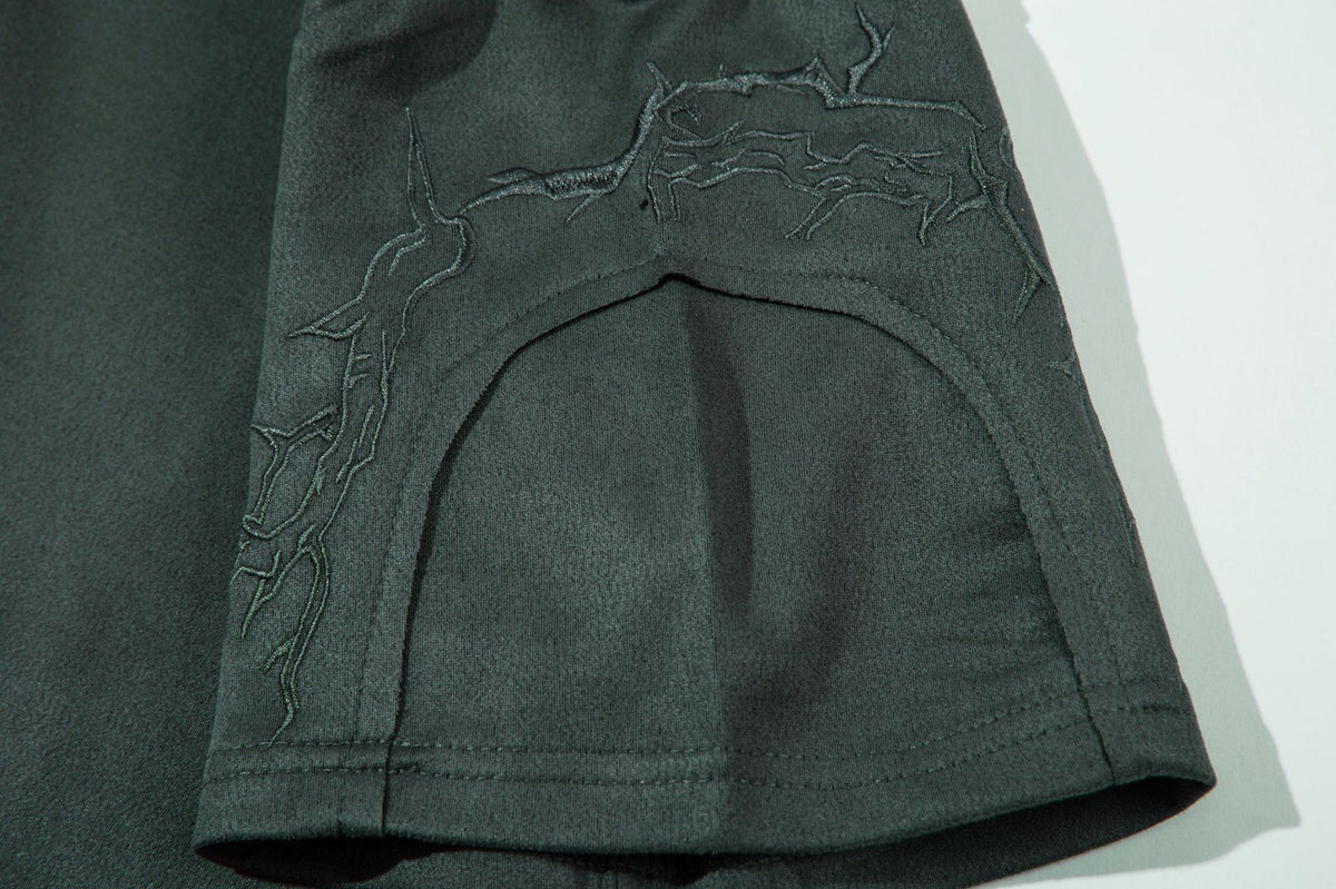 Oversized Gothic-T-Shirt mit Dornenstickerei – Kurzarmshirt im American-Streetwear-Stil