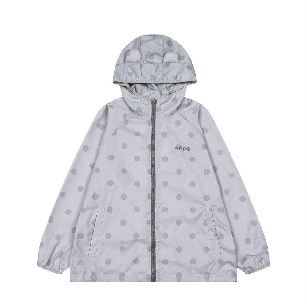 Polka Dot Hooded Windbreaker Jacket – Unisex Oversized Lightweight Outdoor Coat