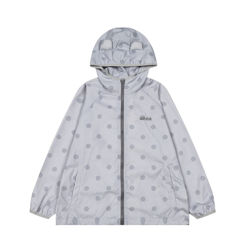 Polka Dot Hooded Windbreaker Jacket – Unisex Oversized Lightweight Outdoor Coat