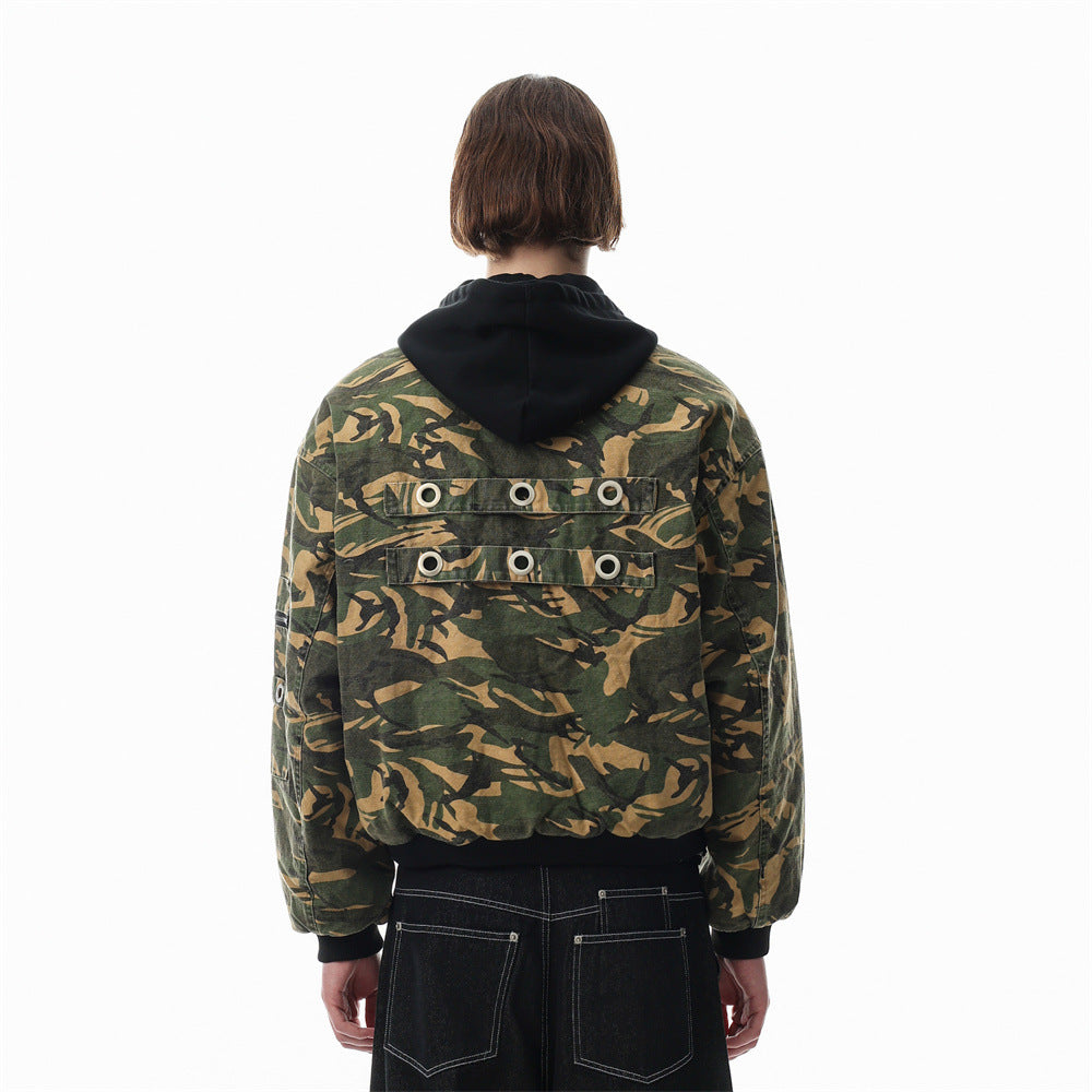 Camo Hooded Bomber Jacket – Men's Oversized Padded Flight Coat
