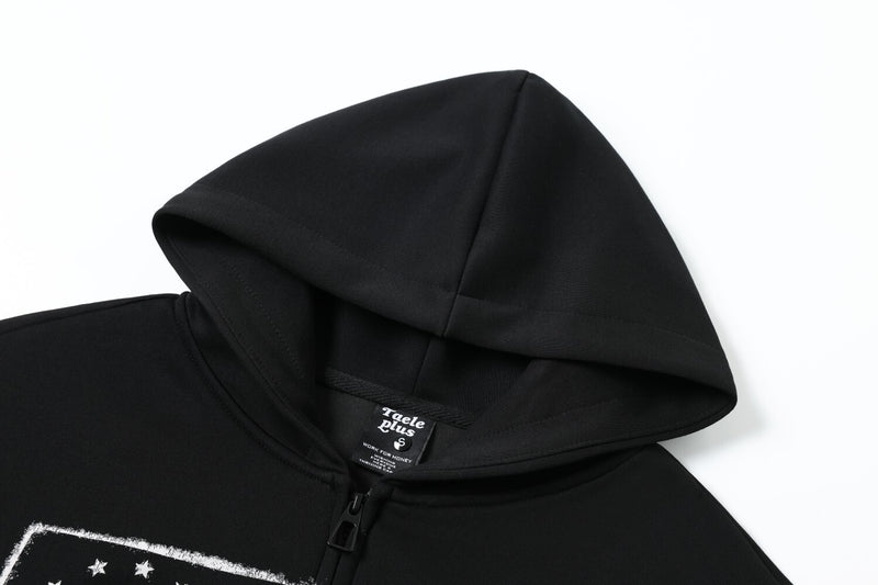 Herren-Zip-Hoodie mit Vintage-Flaggengrafik – Distressed-Kreuzprint