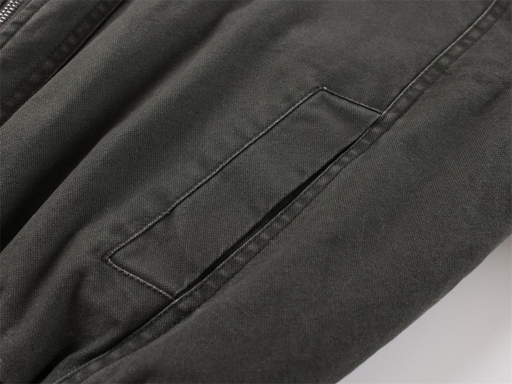 Men's Vintage Washed Stand-Collar Bomber Jacket with Elastic Hem
