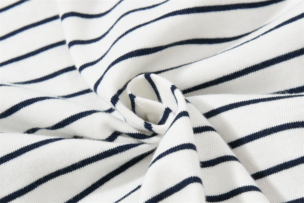 Striped Long Sleeve Shirt Mens Polo — Varsity Embroidery, Relaxed Fit