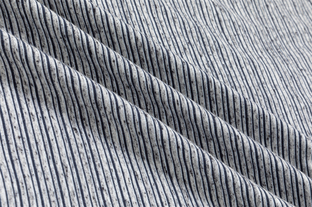 Striped Half-Zip Polo Sweatshirt with Suede Collar & Cuffs