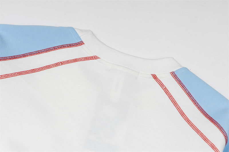 Darkht 08 Racing Graphic Colorblock Crewneck Sweatshirt – White & Sky Blue