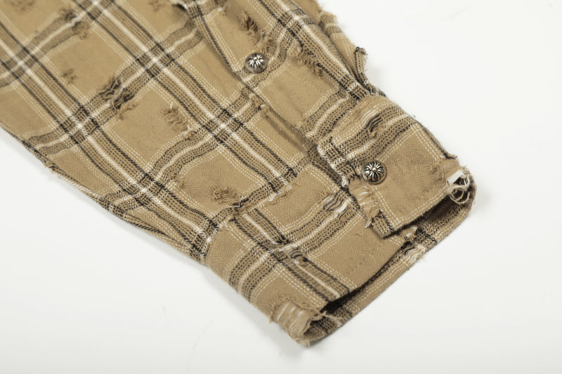 Surchemise en flanelle à carreaux délavée et usée – Veste-chemise vintage à manches longues