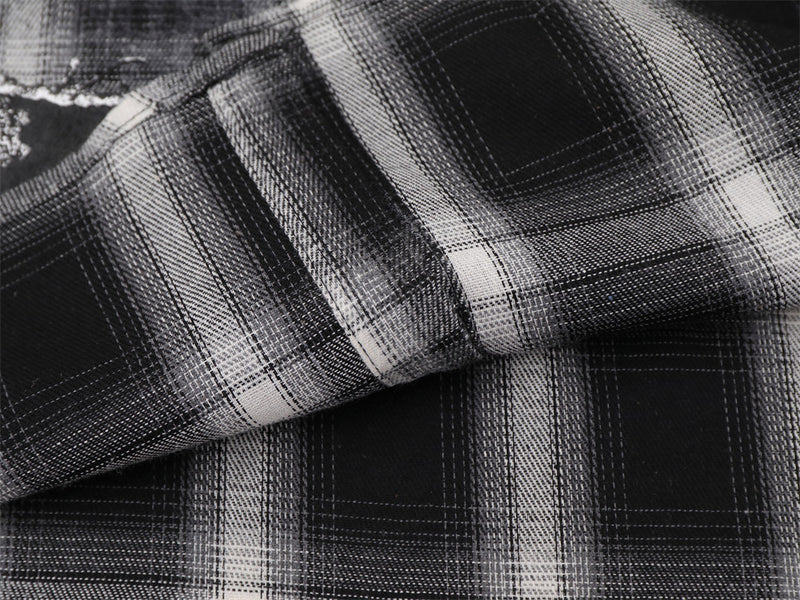 Plaid Long Sleeve Shirt Men – Oversized Flannel with Portrait Graphic Print