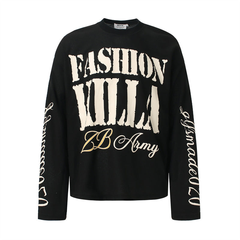 Fashion Killa Oversized Long Sleeve Graphic Tee – Waffle Knit Streetwear Top