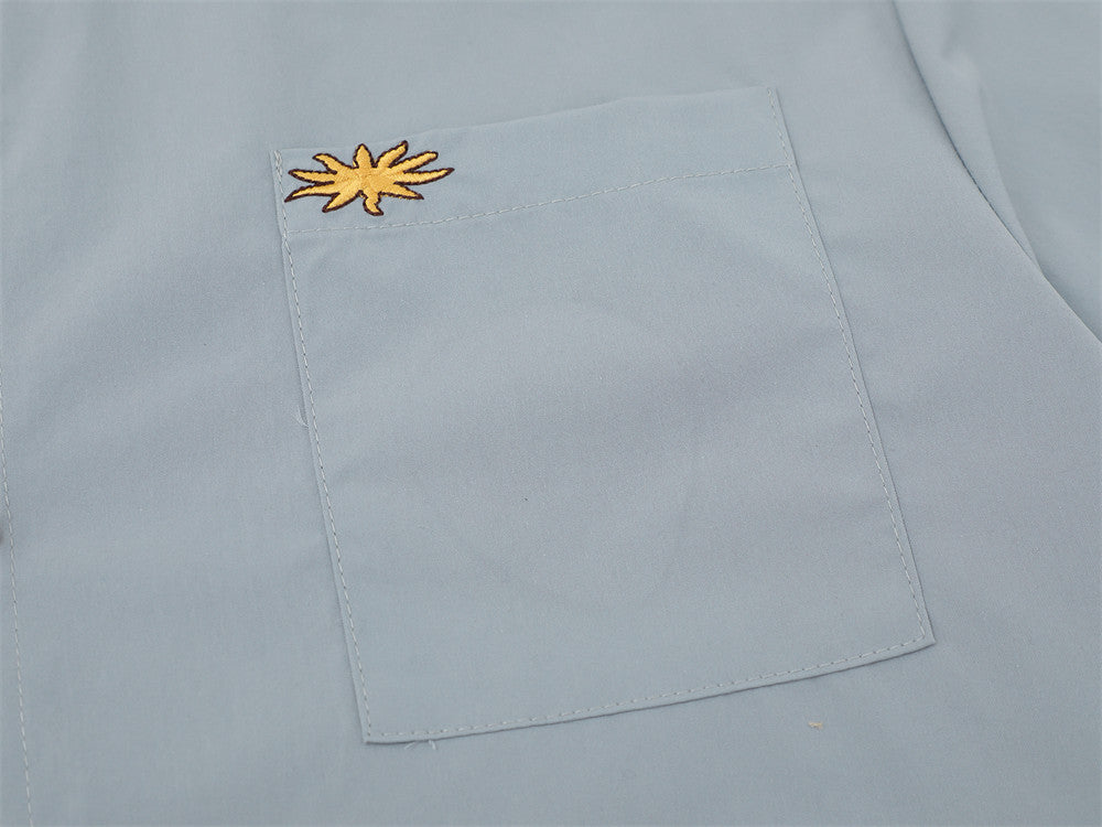 Colorblock Embroidered Short Sleeve Shirt – Men's Street Style Button-Up