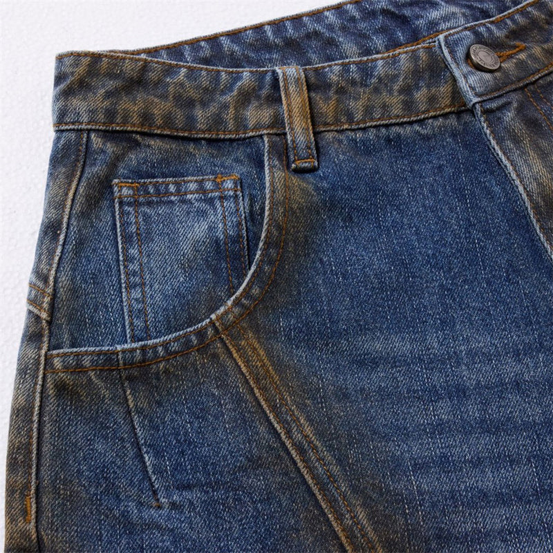 Baggy Wide-Leg Jeans – Deconstructed Patchwork Scimitar Seam, Vintage Wash with