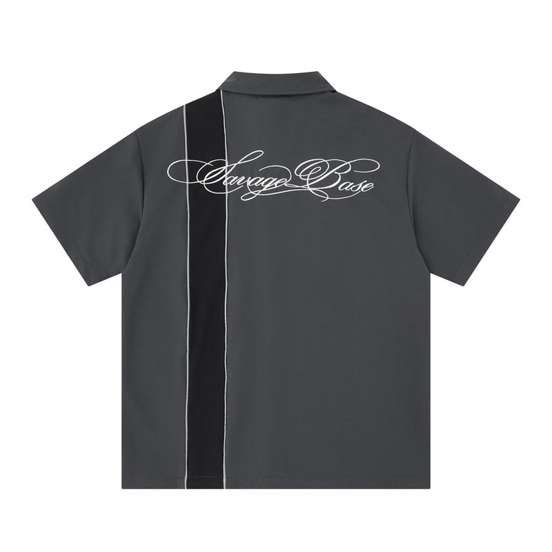 Savage Base Colorblock Bowling Shirt – Short Sleeve Button-Up with Script Logo
