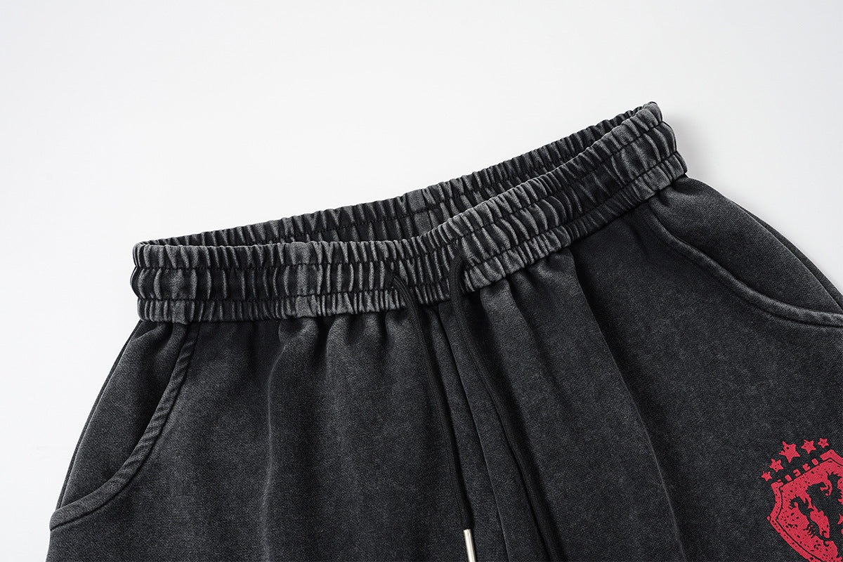 Wide-Leg Sweatpants – Acid Wash Vintage Varsity Graphic, Relaxed Fit