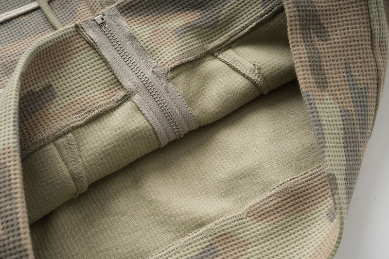 Camo Zip-Up Hoodie with Military Braid Detail – Cropped Fit
