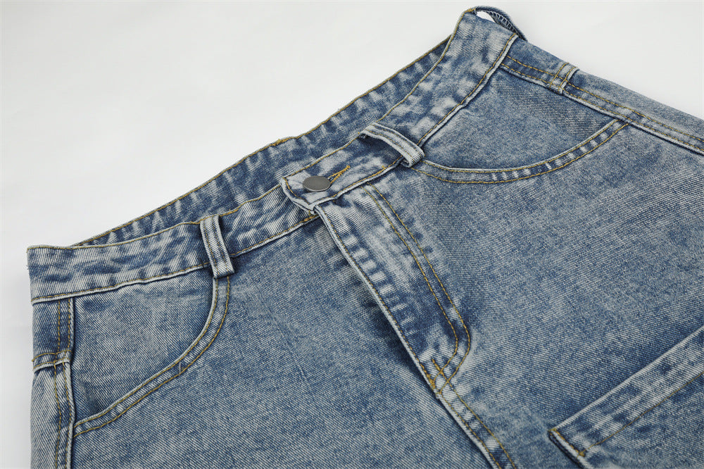 Baggy Cargo Jeans Men – Wide Leg Multi-Pocket Washed Denim