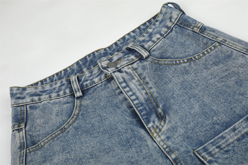 Baggy Cargo Jeans Men – Wide Leg Multi-Pocket Washed Denim