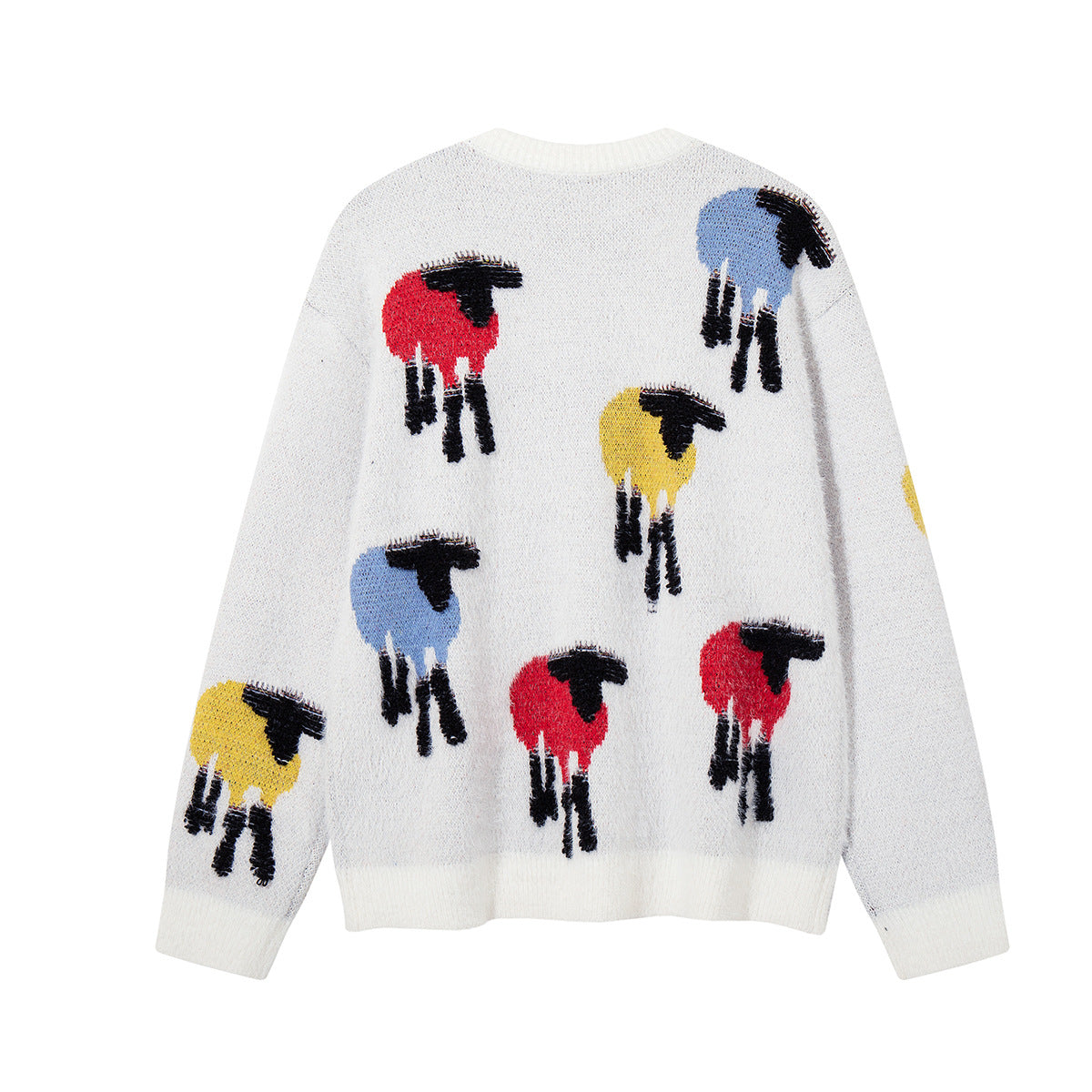Colorful Sheep Jacquard Crew Neck Sweater – Relaxed Fit Knit