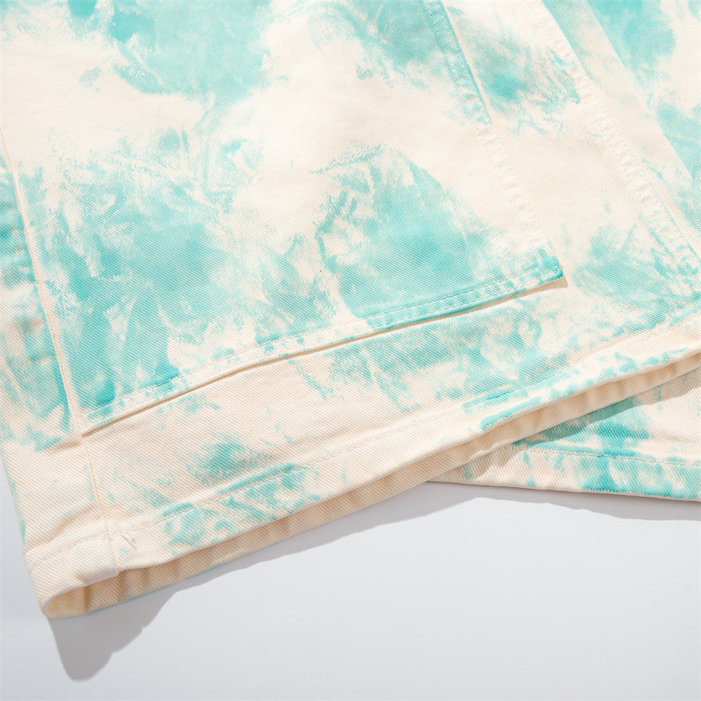 Tie-Dye Wide-Leg Denim Shorts – Loose Fit Cargo-Style Cropped Jeans