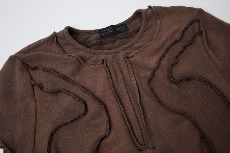 T-shirt manches courtes déconstruit à coutures 3D en relief – Streetwear délavé coupe ajustée