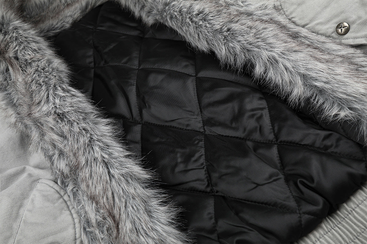 Studded Faux Fur Collar Bomber Jacket – Padded Moto-Inspired Winter Coat