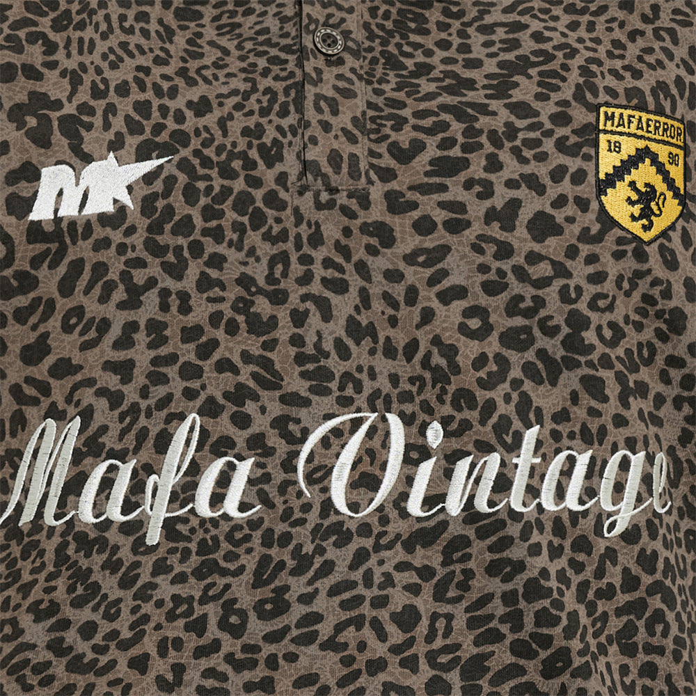 Mafa Vintage Leopard Print Short Sleeve Polo Shirt