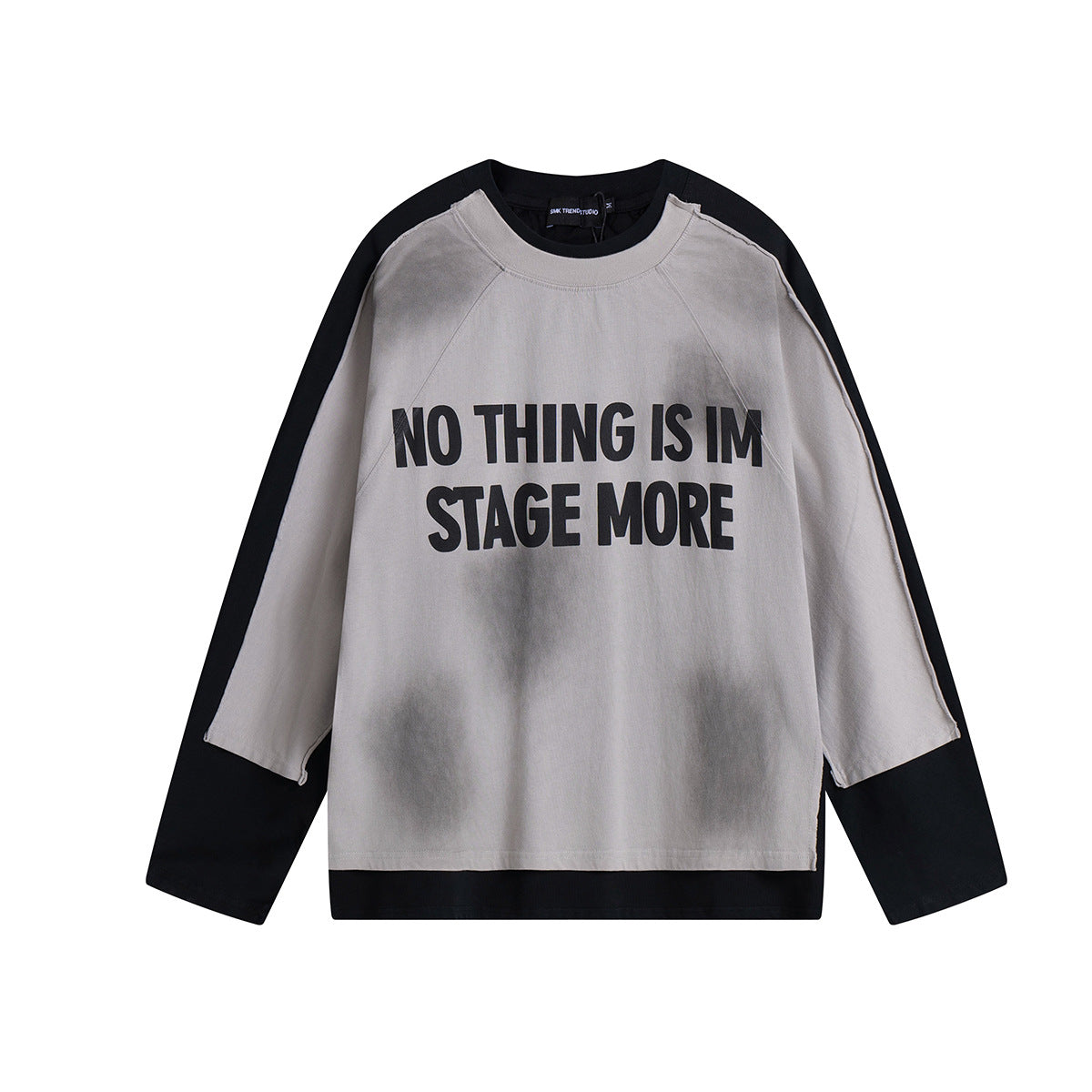 T-shirt graphique color-block à manches longues – Haut streetwear oversize bicolore délavé