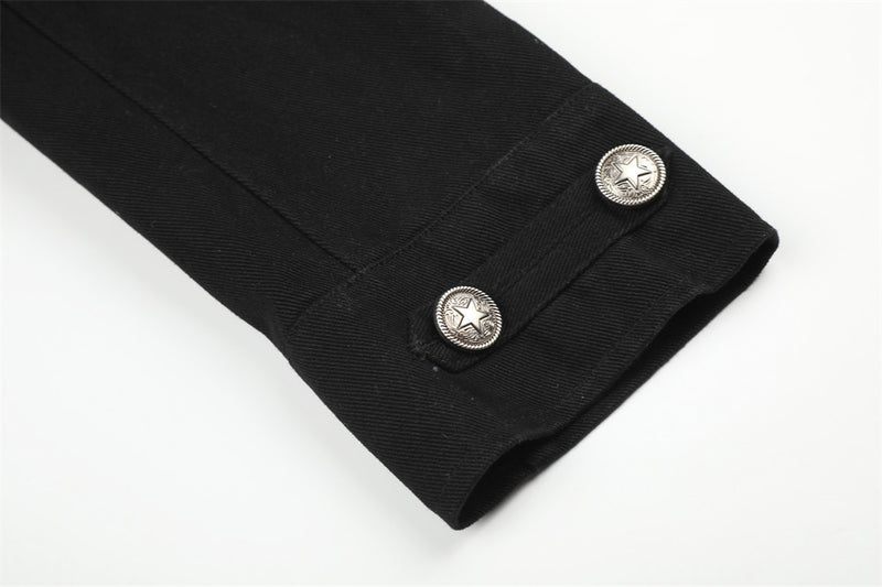 Men's Military-Inspired Short Jacket with Stand Collar, Buckle Straps & Button