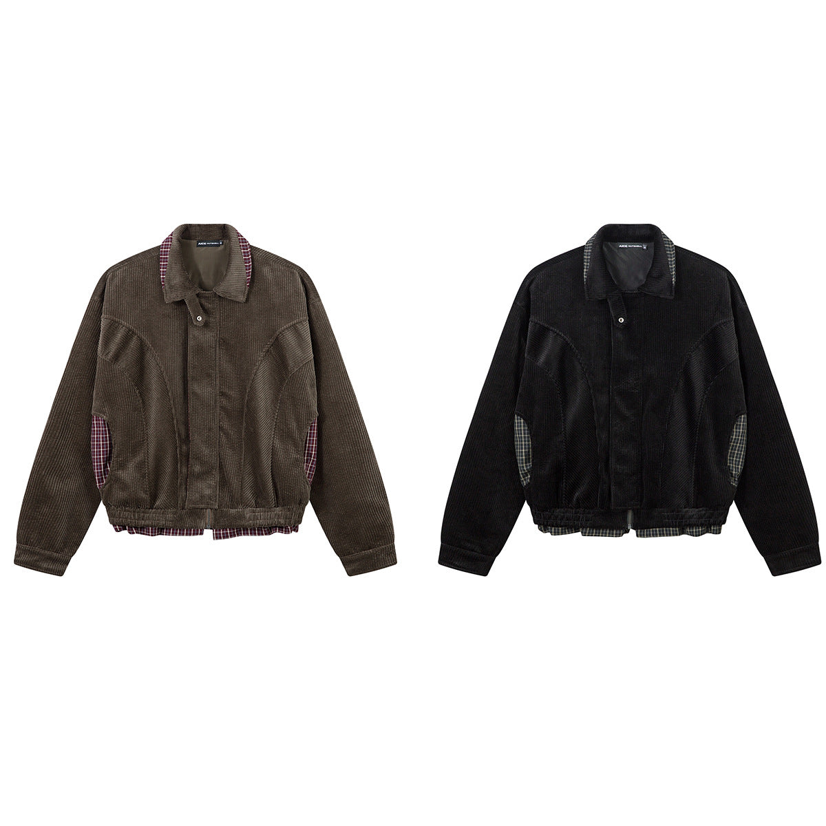 Corduroy Boxy Jacket with Plaid Contrast Lining – Retro American Style