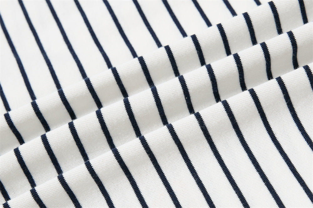Striped Long Sleeve Shirt Mens Polo — Varsity Embroidery, Relaxed Fit