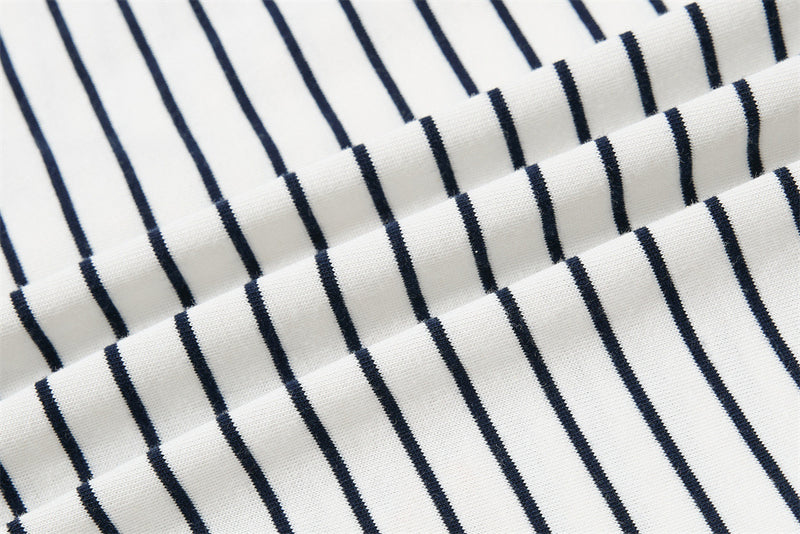 Striped Long Sleeve Shirt Mens Polo — Varsity Embroidery, Relaxed Fit