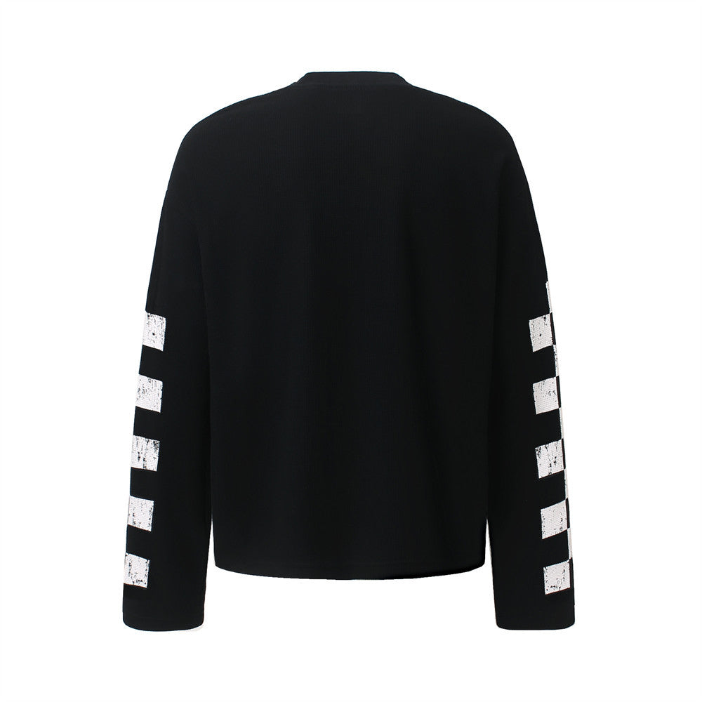 Racing Horse Graphic Long Sleeve Waffle Shirt – Colorblock Motorsport Print Top
