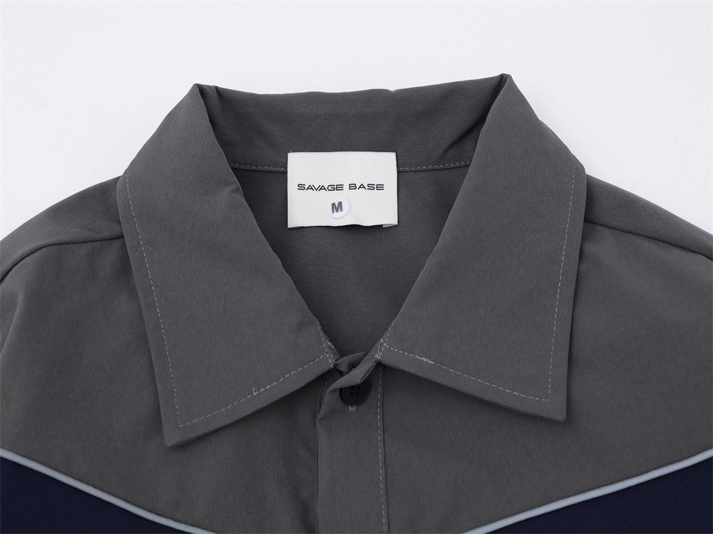 Colorblock Racing Long Sleeve Shirt – Relaxed Fit Moto-Inspired Button-Up