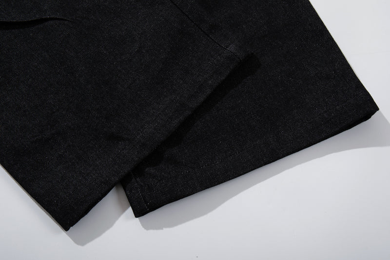 Jean taille haute baggy – Denim noir large avec empiècements effet croco et détails argentés