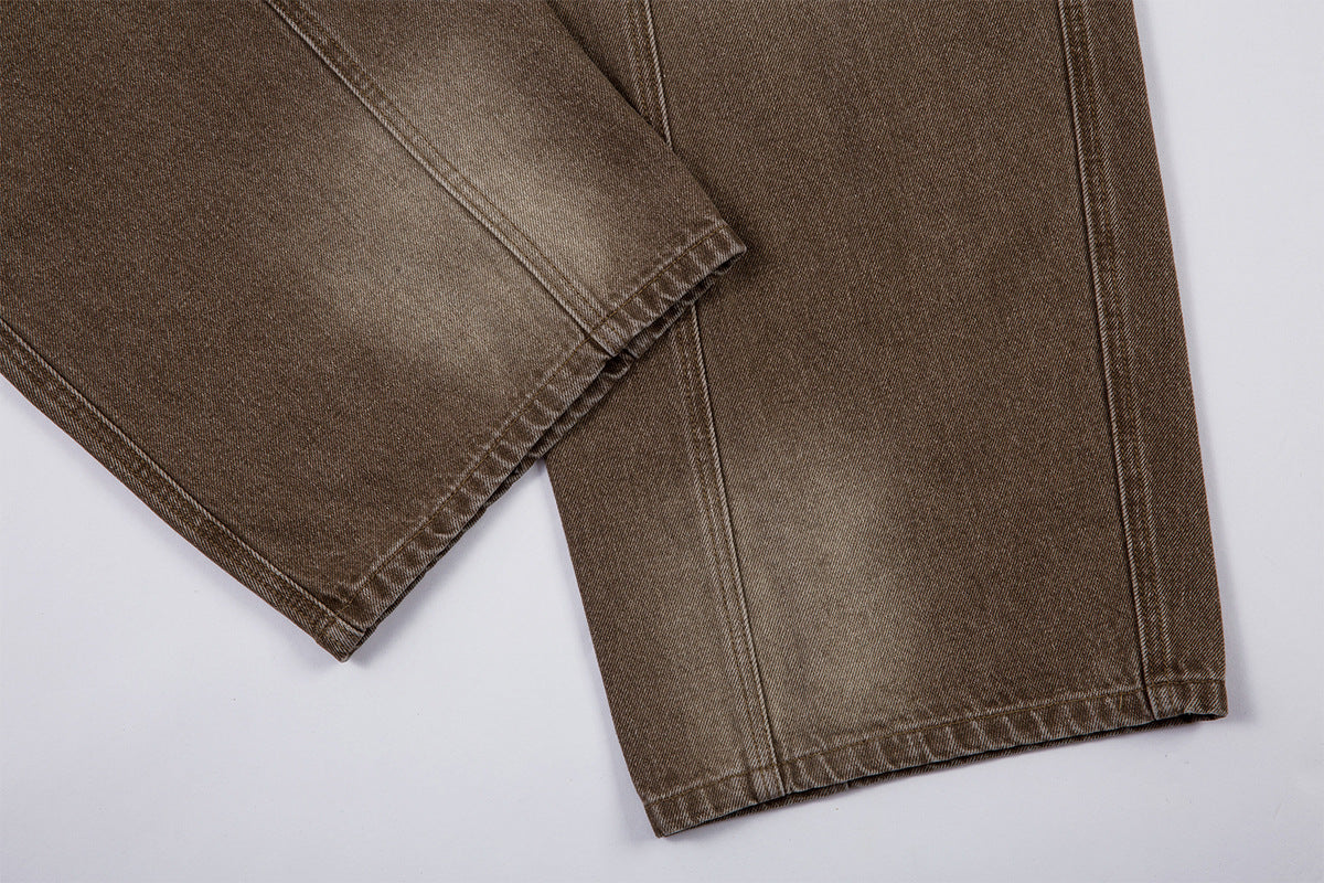 Jean cargo baggy taille haute – Denim marron délavé à jambes larges et coutures courbes