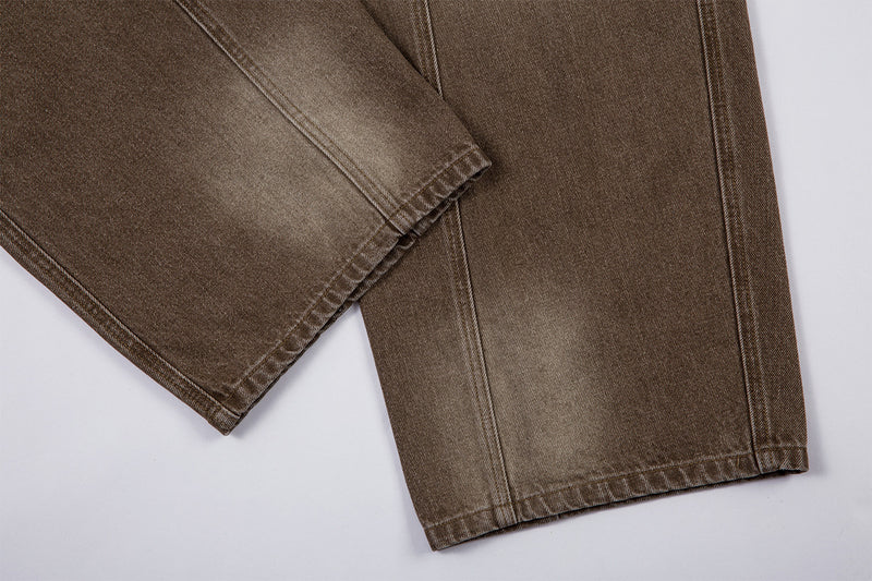 Jean cargo baggy taille haute – Denim marron délavé à jambes larges et coutures courbes
