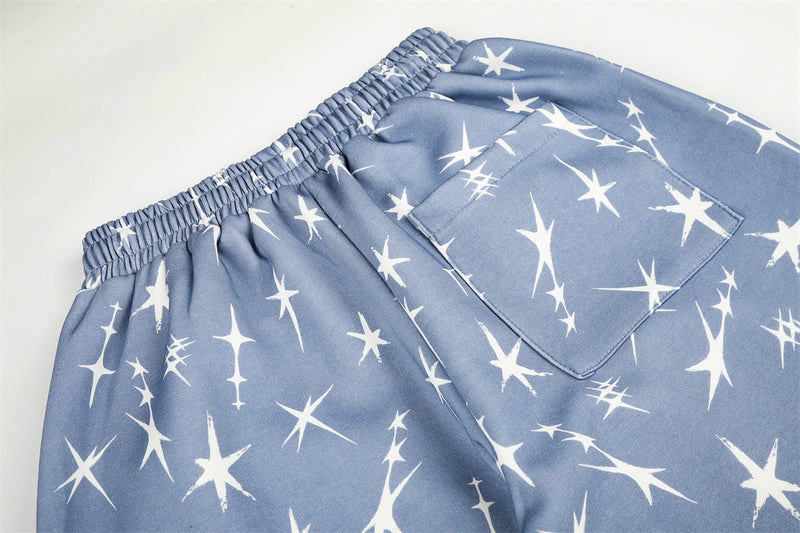 Star Print Wide-Leg Sweatpants – Men's Loose Fit Streetwear Pants in Blue