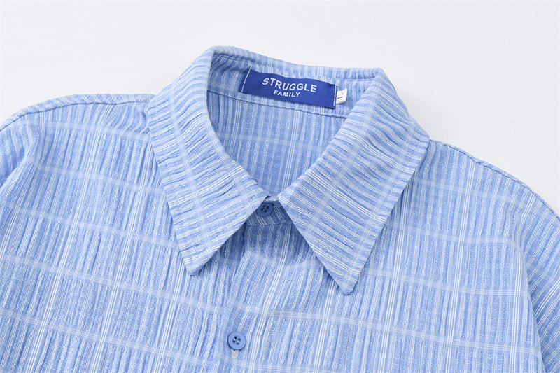Men's Plaid Textured Long-Sleeve Oversized Button-Up Shirt