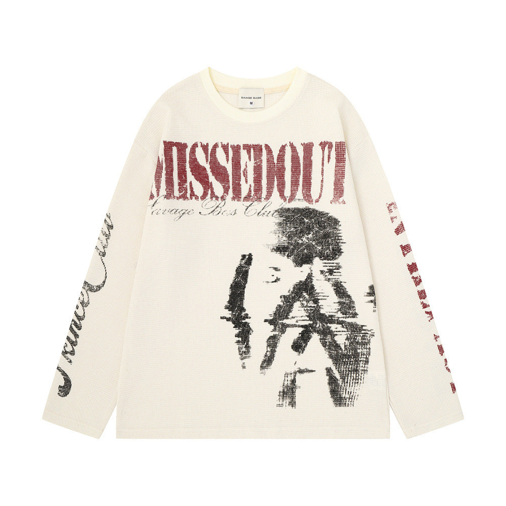 Missedout Savage Boss Club Graphic Waffelstrick-Langarmshirt – oversized