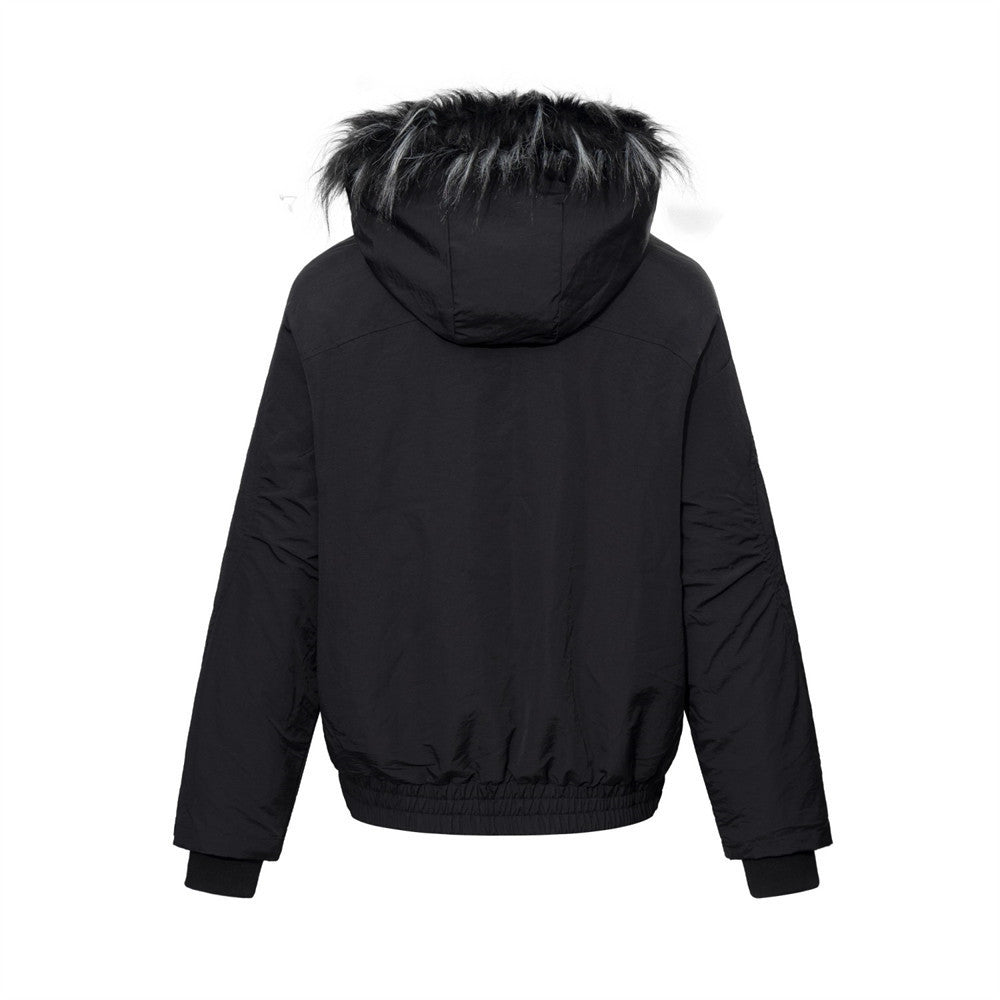 Fur-Trim Hooded Bomber Jacket – Men's Winter Padded Coat with Dual Zip Pockets
