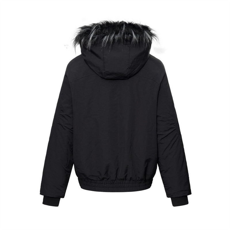 Fur-Trim Hooded Bomber Jacket – Men's Winter Padded Coat with Dual Zip Pockets