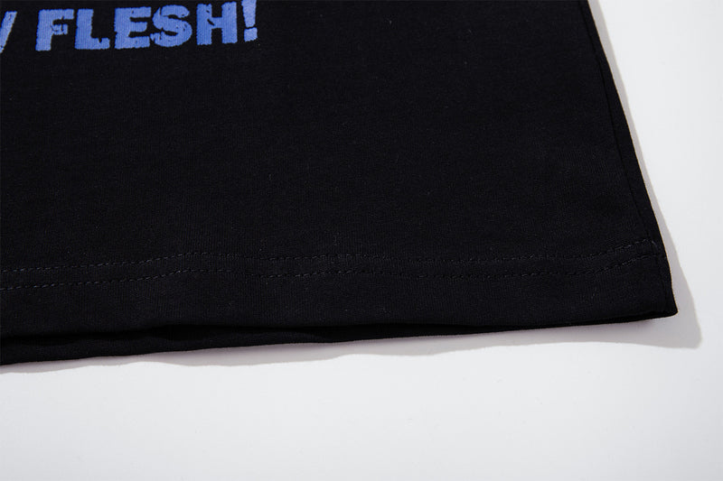 Long Sleeve Double-Layer Graphic Tee – Videodrome Rock Print with Striped Star