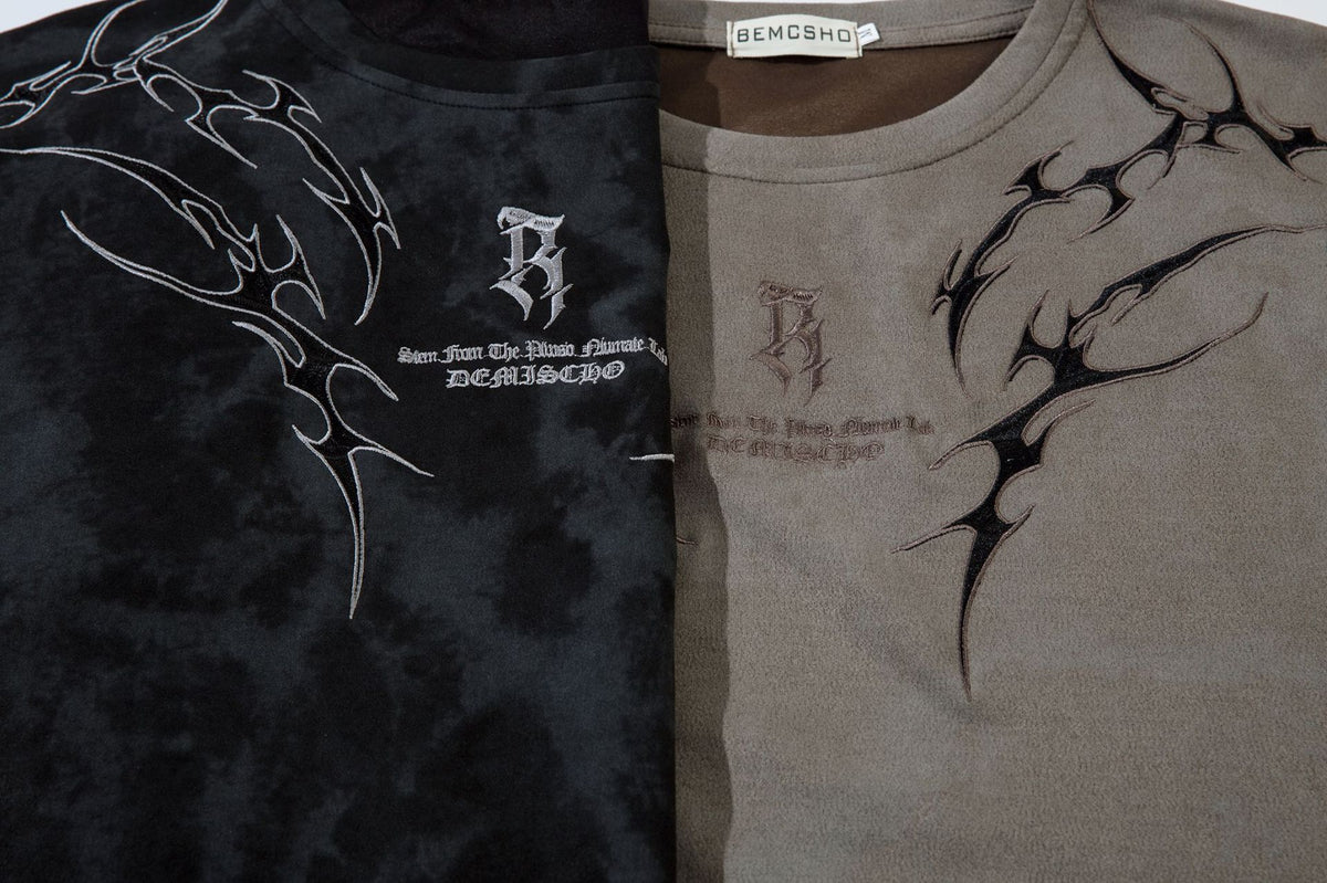 Tribal Thorn Graphic Acid Wash Oversized T-Shirt Men