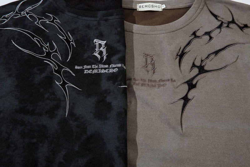 Tribal Thorn Graphic Acid Wash Oversized T-Shirt Men