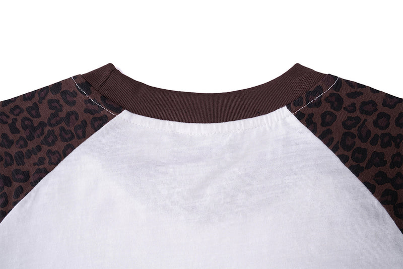 Langarm-Raglan-T-Shirt mit Leopardenprint – Iron-Cross-Stern-Print, Weiß &