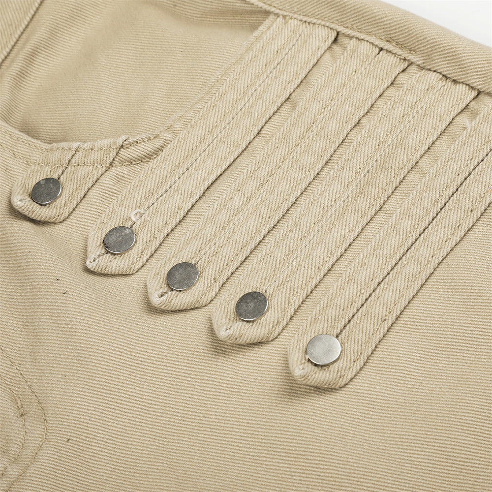 Men's Wide-Leg Barrel Pants with Decorative Button Detail