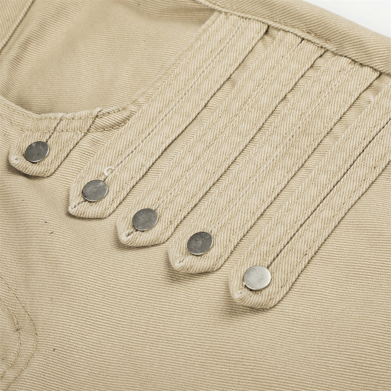 Men's Wide-Leg Barrel Pants with Decorative Button Detail