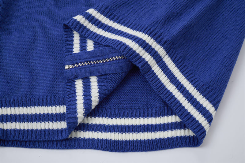 Knit Zip-Up Cardigan Jacket – Striped Turtleneck Designer Zip Up Jacket