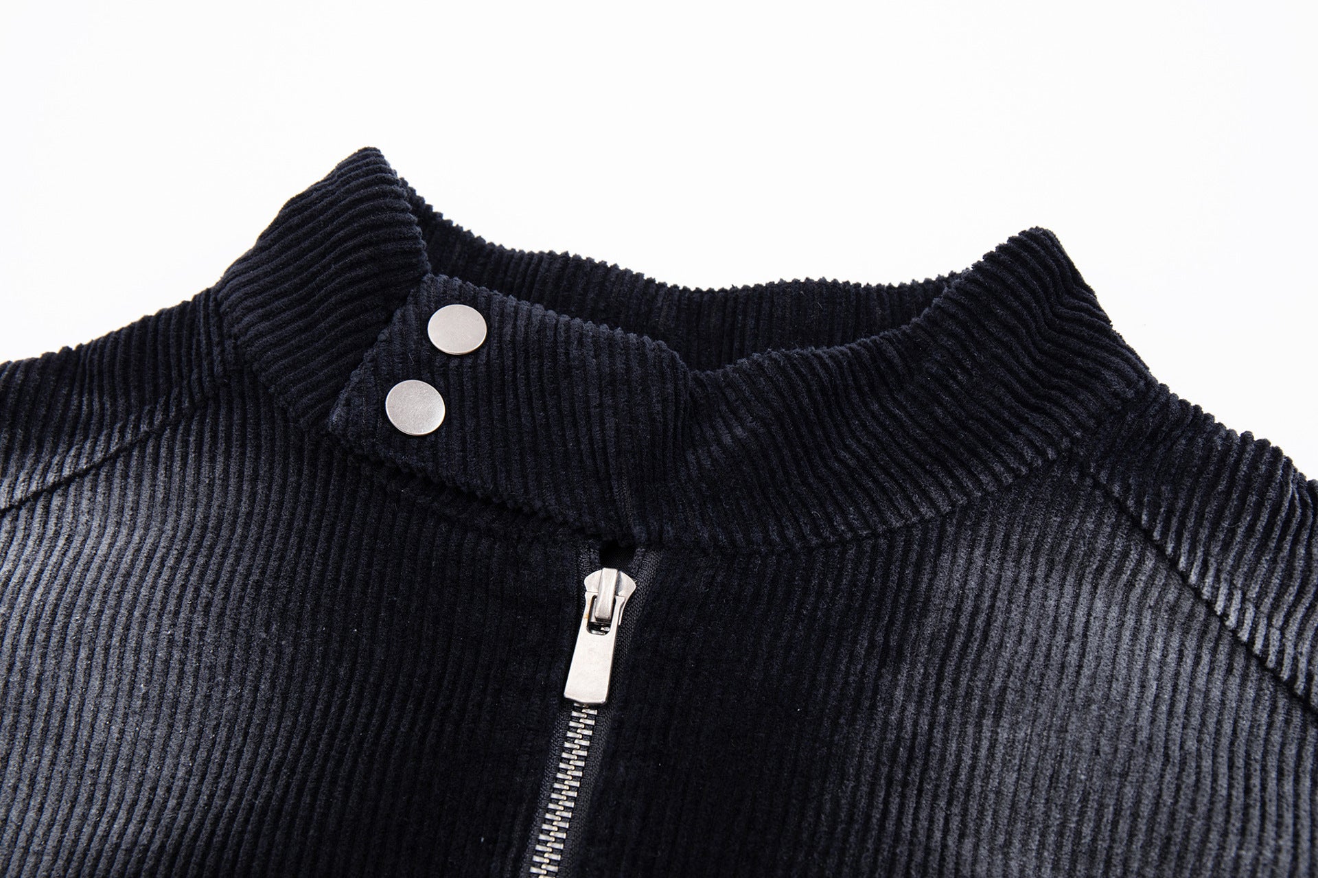 Veste moto en velours côtelé – Style biker noir délavé et usé