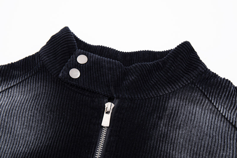 Veste moto en velours côtelé – Style biker noir délavé et usé