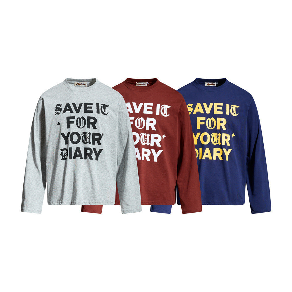 Gothic Letter Print Long Sleeve Tee – Relaxed Fit Crew Neck Graphic Shirt
